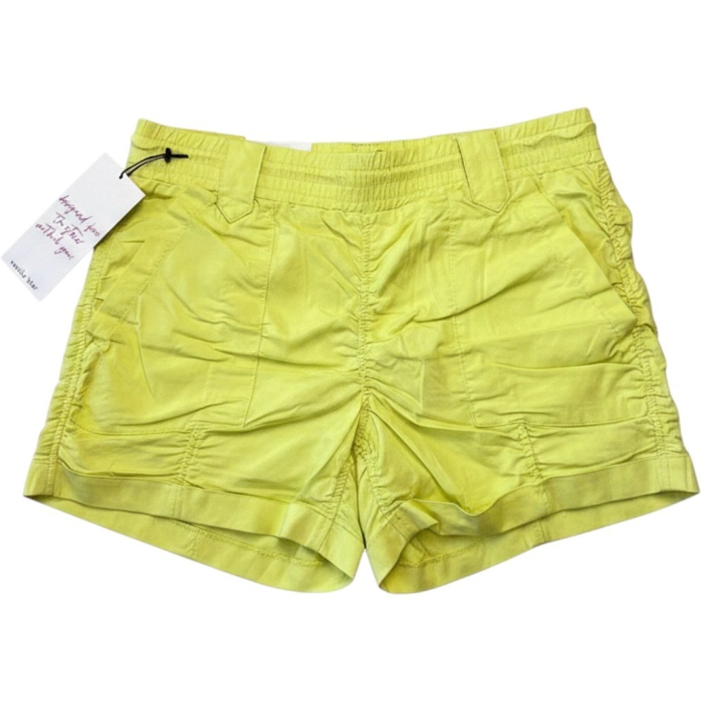 Vanilla Star Womens Bungee Short Neon Lime Green Ruched Elastic Waist Large NWT